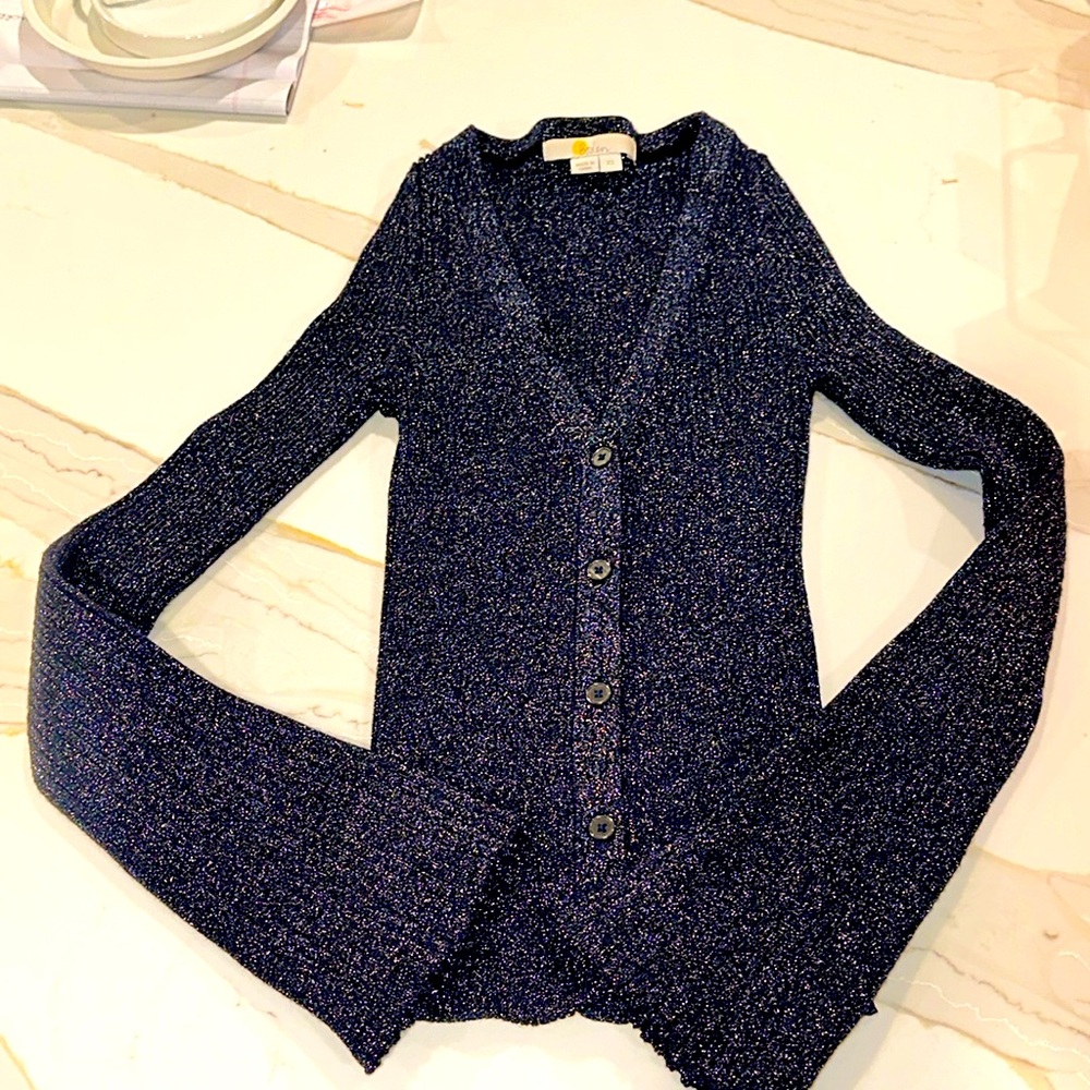 Boden Navy Blue Metallic Ribbed Cardigan Size XS